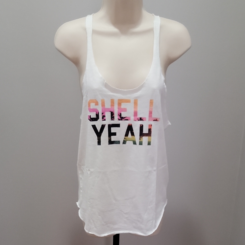 Victoria's Secret White "Shell Yeah" Graphic Tank Top XS Rare Deadstock